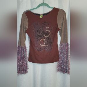 Save The Queen S Knit Top Faux Fur Cuffs Lurex Sparkle